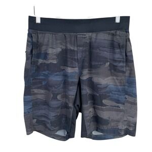 Lululemon T.H.E Shorts Mens L Black Camo Athletic Linerless Pockets Stretch